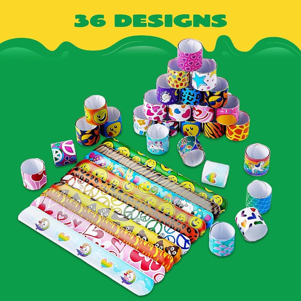 144 Pcs Slap Bracelets for Kids, Bulk Wristbands with Animals, Friendship, Heart - Picture 3 of 8
